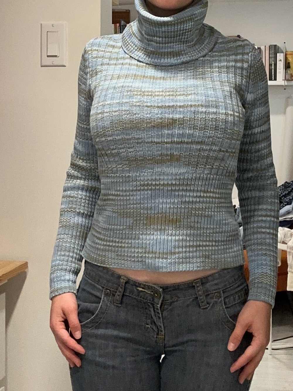 Striped Light Blue Turtleneck Sweater - Women's